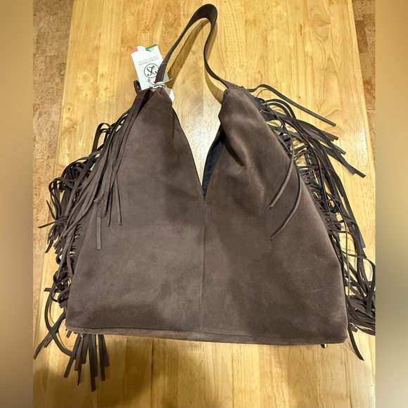 NWT Divina Firenze Genuine Leather Brown Suede Fringe Shoulder Bag - Picture 14 of 15